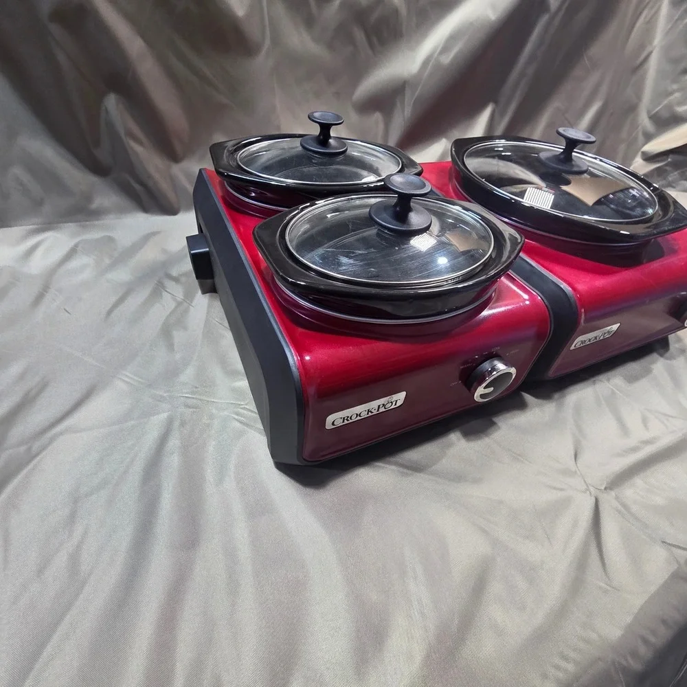 Crock-Pot Hook Up Connectable Entertaining System Red 3 Pot Set Double Single
